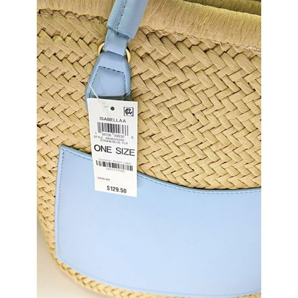 On 34th Isabellaa Women's Straw Medium Drawstring Tote Blue Floral (MSRP $130) - Picture 4 of 5